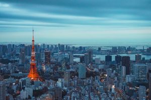 Tokyo's evening skyline with Tokyo Tower, sighted from the Roponggi Hills