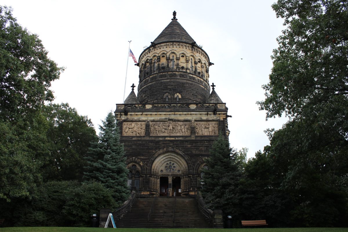 A front view of James A. Garfield Memorial located at Lake View Cemetery in Cleveland, Ohio