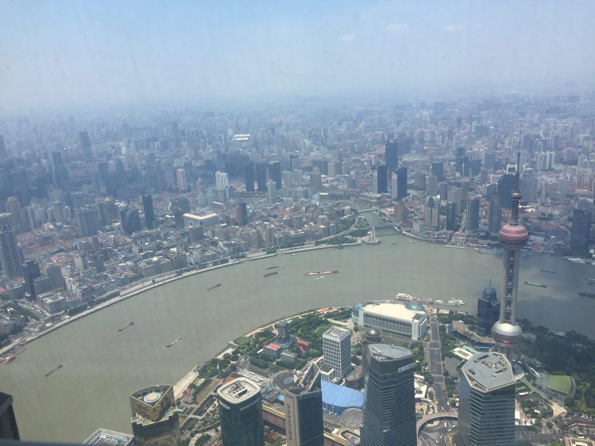 Scenic view of Shanghai city from Shanghai Tower’s observation deck, the world’s largest indoor observatory Scenic view of Shanghai city from Shanghai Tower’s observation deck, the world’s largest indoor observatory