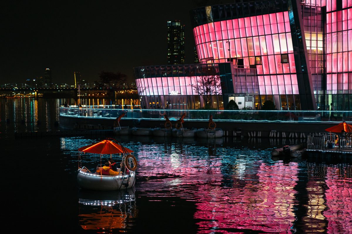 Beautiful night view of a city’s quayside by the river Beautiful night view of a city’s quayside by the river