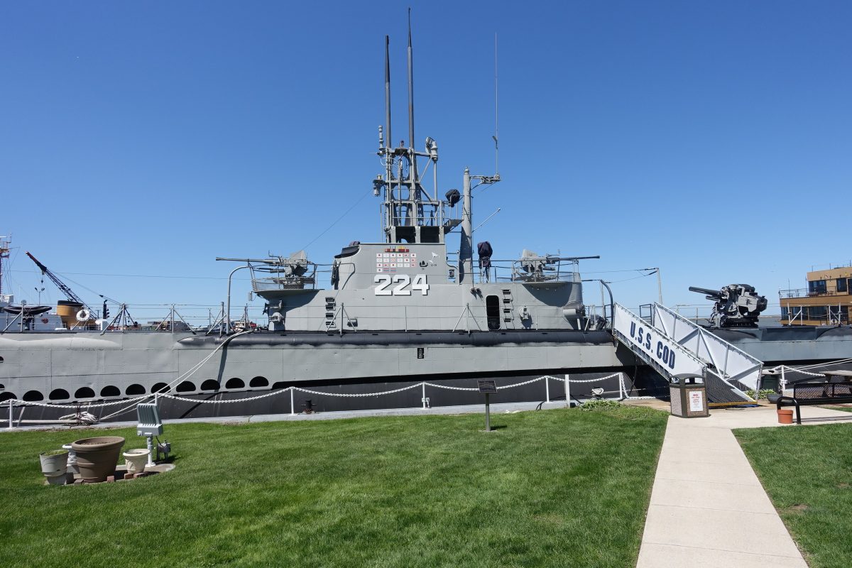 USS Cod Submarine Memorial in the afternoon sun