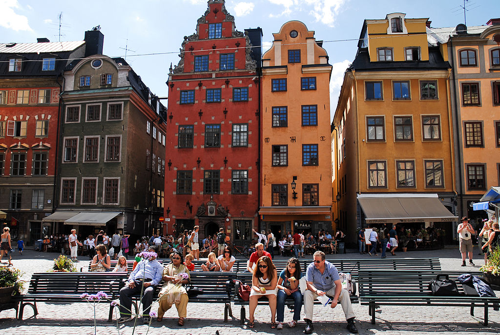 Gamla Stan, cobblestone streets and bright historical buildings Gamla Stan, cobblestone streets and bright historical buildings
