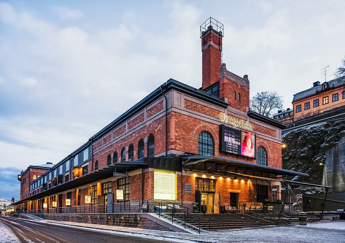 Fotografiska, beautiful shot of the red brick "photo museum" building Fotografiska, beautiful shot of the red brick "photo museum" building