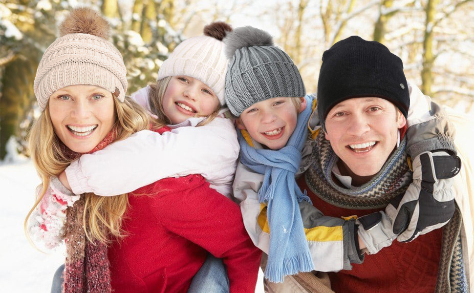 A family wearing Zooron's beanies. Ponytail beanies A family wearing Zooron's beanies. Ponytail beanies