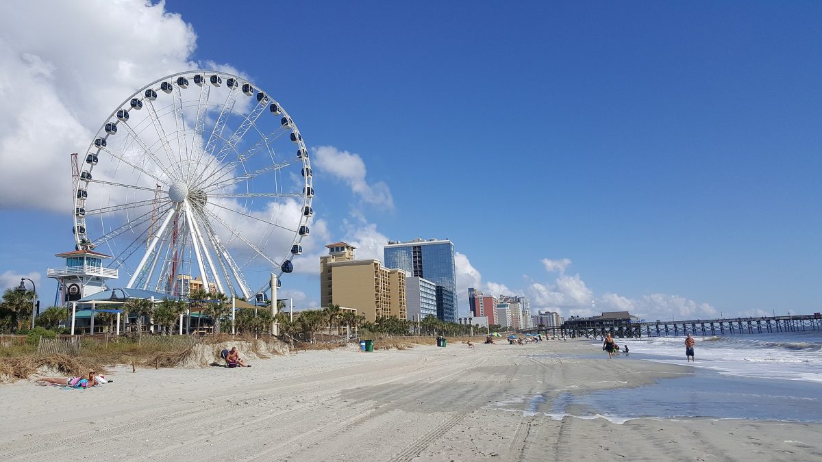 Take a stroll along the Myrtle Beach Boardwalk and take a ride on the Myrtle Beach Skywheel, one of the tallest Ferris wheels in North America