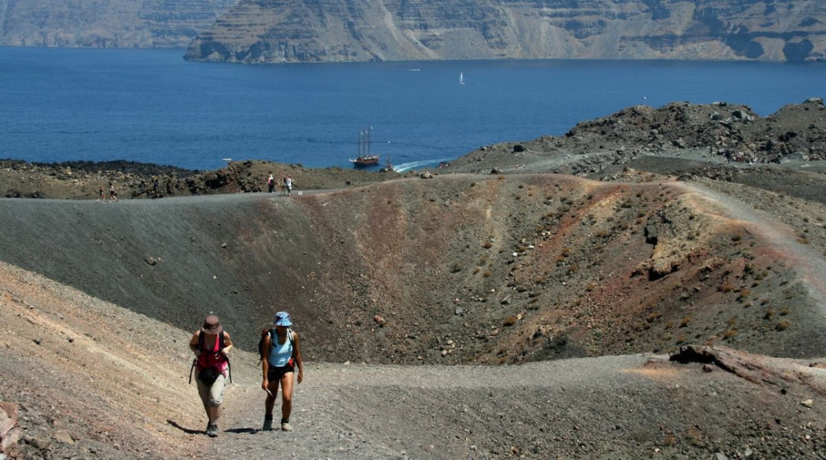 Explore the Crater of an Active Volcano in Santorini, Greece