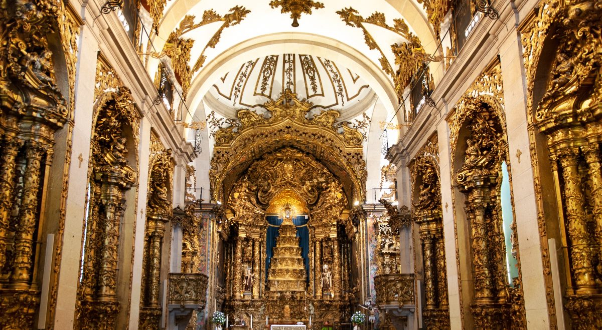Gold interior of the Church of São Francisco, one of Porto’s most sacred place of worship