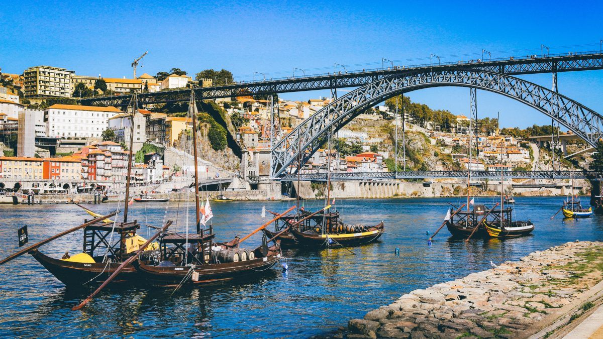 Ground view of the Duoro River and its traditional boats which tourists can take a ride on