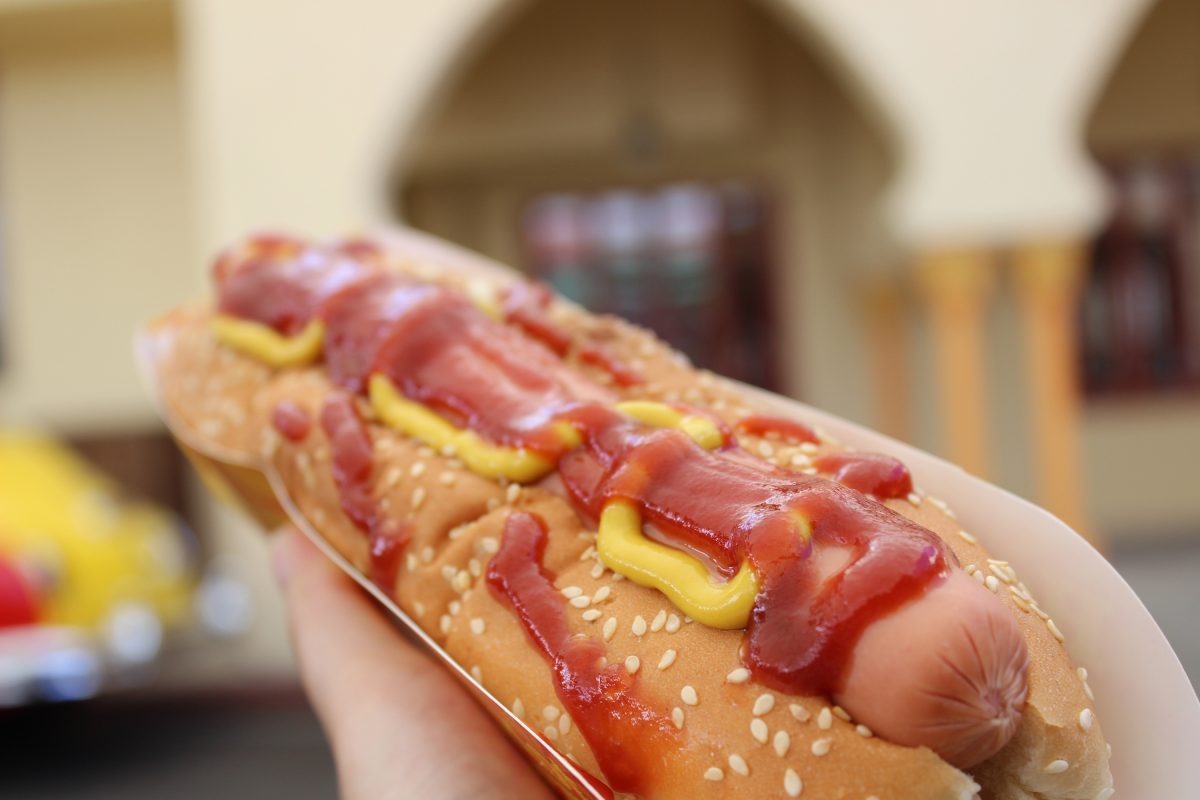 A hand Holding a Cheese Hot Dog 