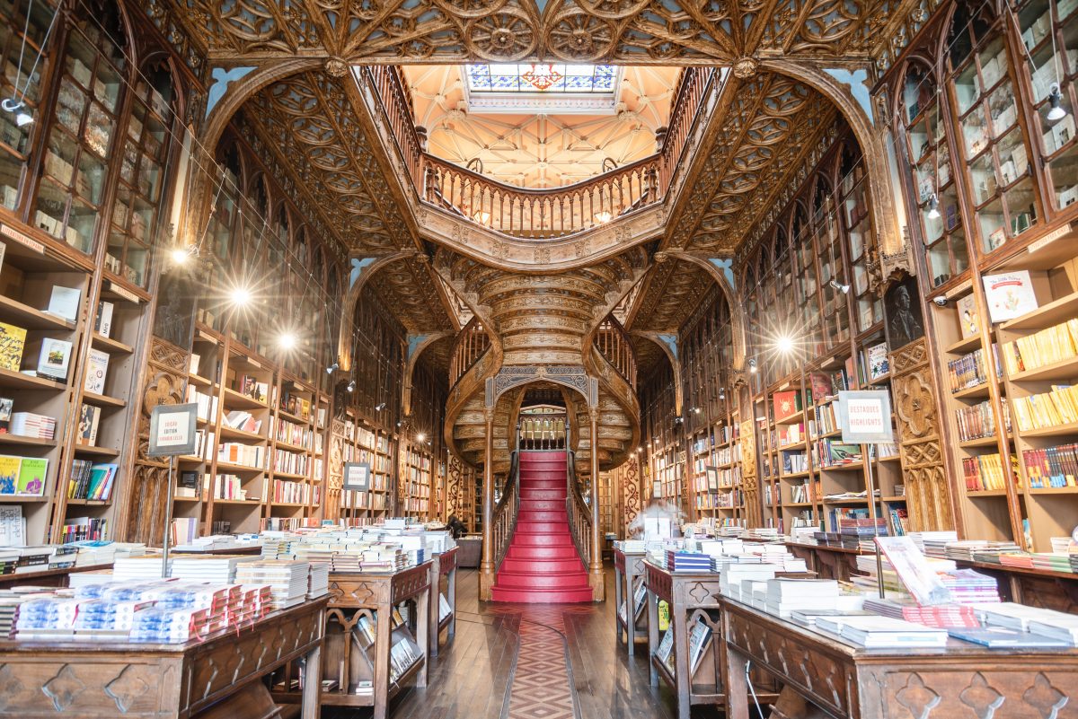 Interior of Livraria Lello, the most beautiful book store in Portugal, and served as inspiration for J.K Rowling’s Harry Potter series