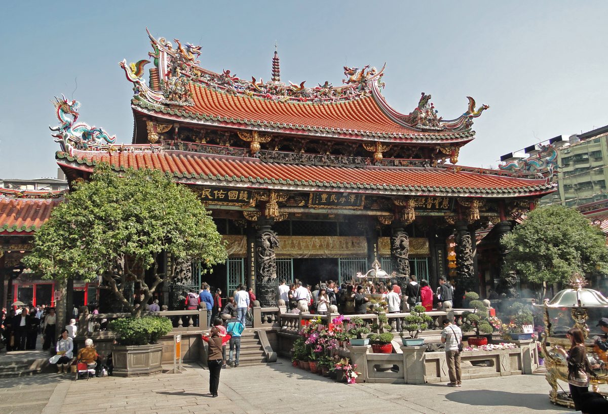 Main entrance to Longshan Temple, most famous place of worship in Taipei