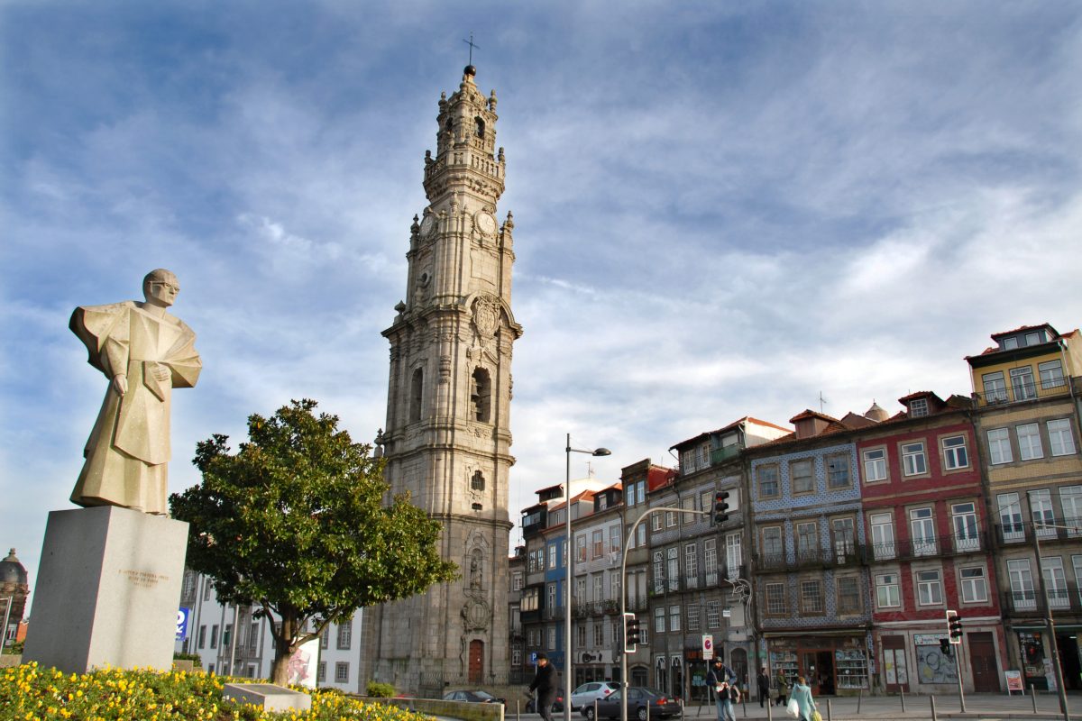 Torre dos Clerigos, the tallest tower in Portugal, provides a panoramic view of Porto from its observation deck