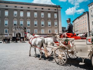 White horse carriage at Salzburg City, Austria