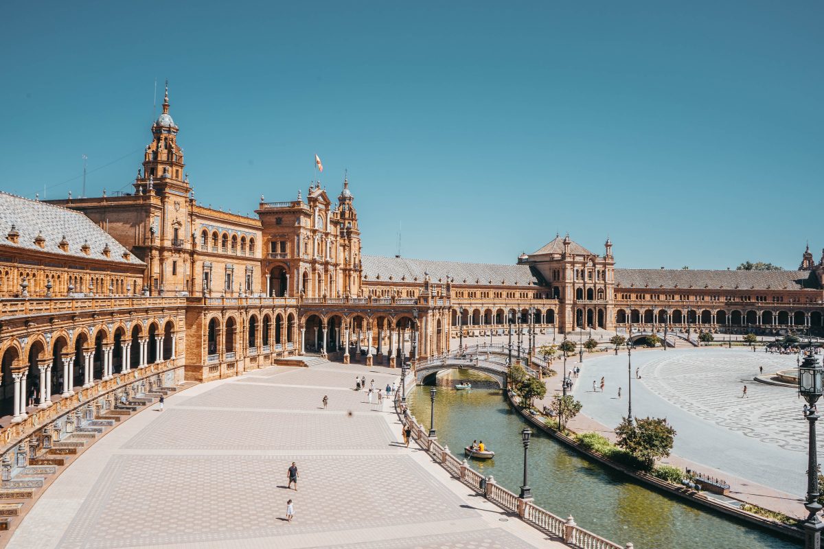 picturesque river at Plaza de España Seville, Spain