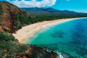Bird's eye view of Little Beach, a nude beach in Maui, Hawaii.