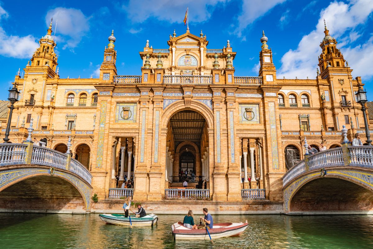 Gondola boat at Plaza de España, Seville Gondola boat at Plaza de España, Seville