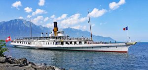 Beautiful Swiss cruise ship at Lake Geneva