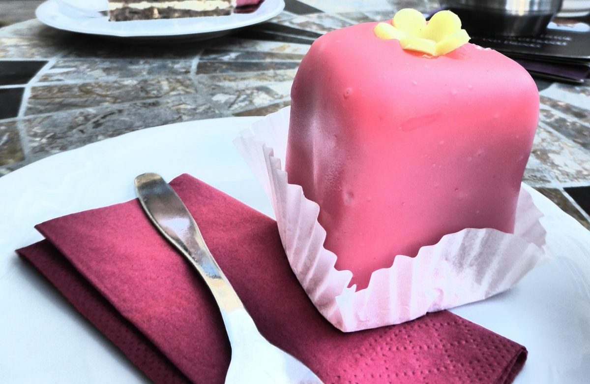 Pink cake on a paper