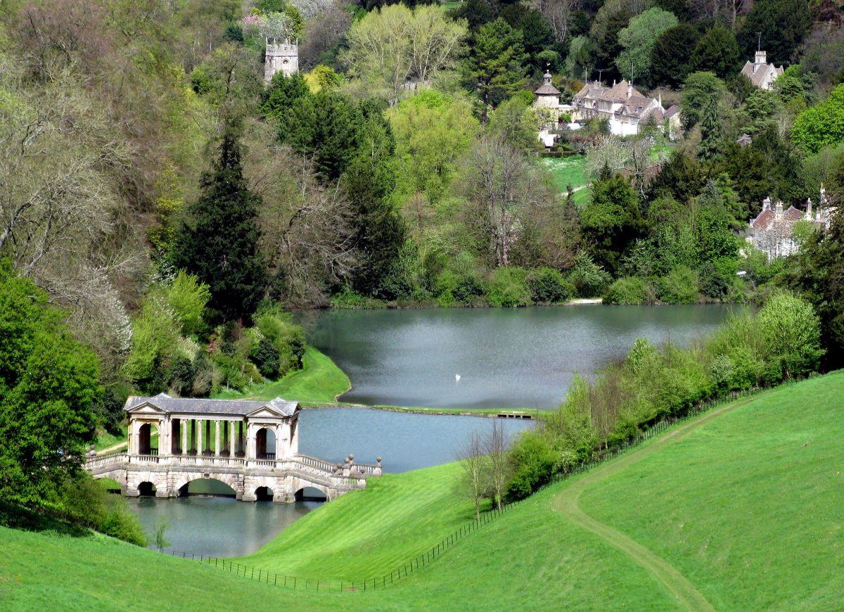 Prior Park Landscape Garden with Palladian Bridge in foreground