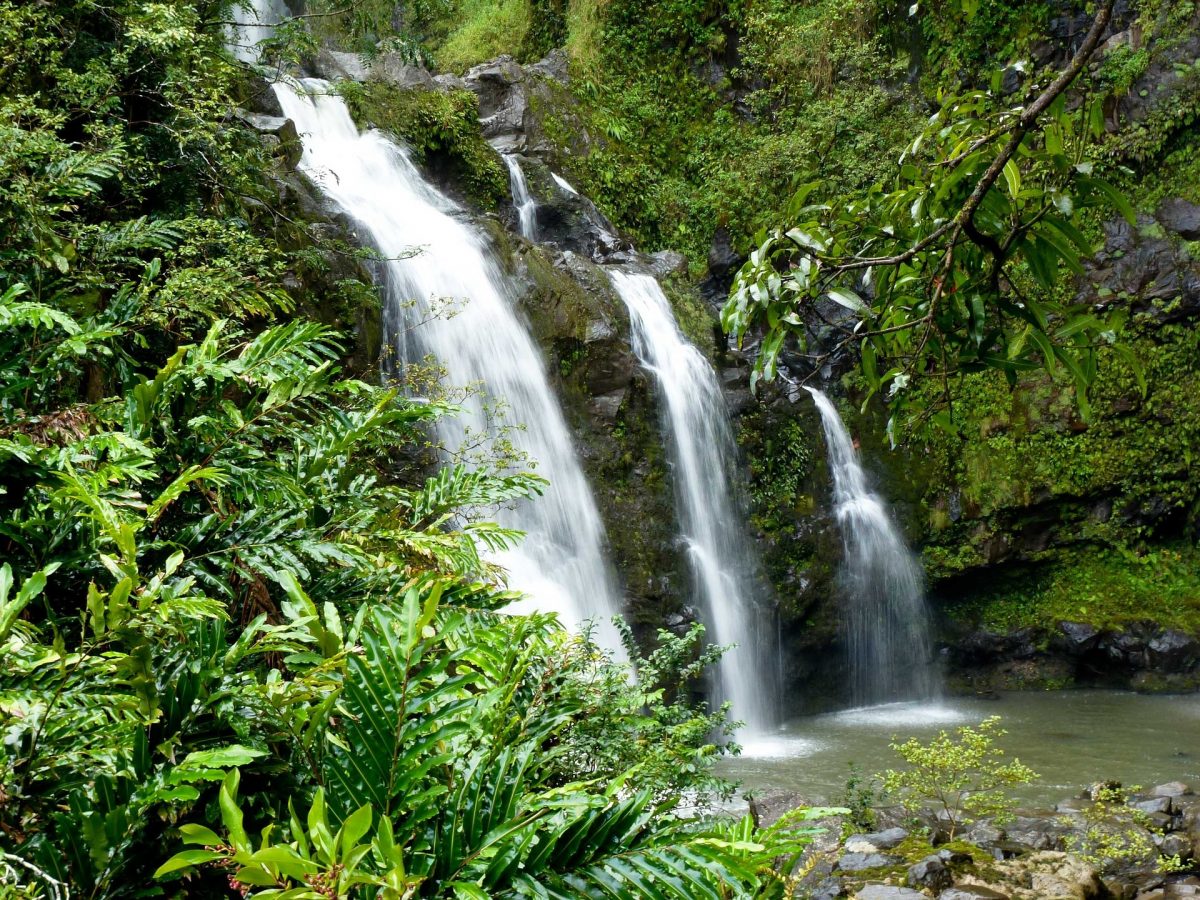 three waterfalls in a rain forest