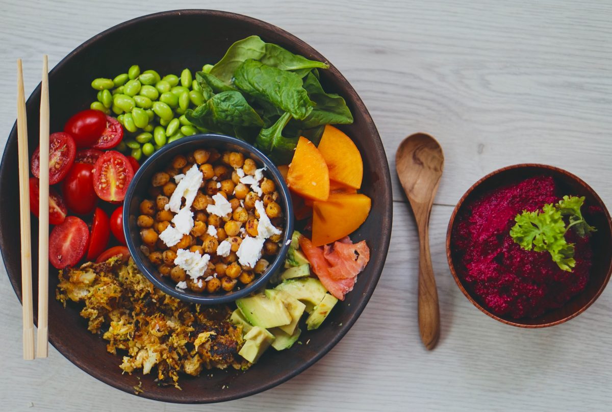 poke bowl with salmon and vegetables