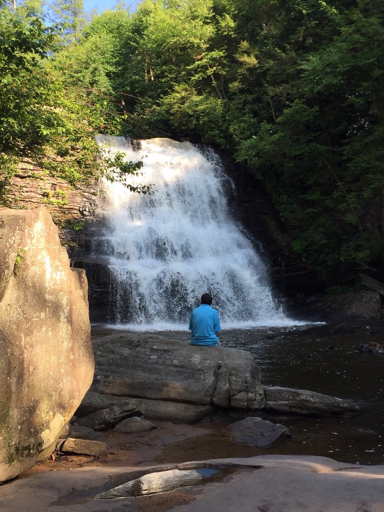 Man sitting at Waterfall in Swallow Falls State Park