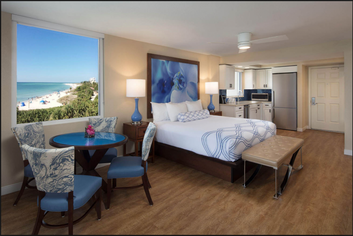 With gorgeous beachfront views, large beds and luxurious kitchen facilities, the rooms at the Lido Beach Resort may seem more like beachfront apartment than anything else