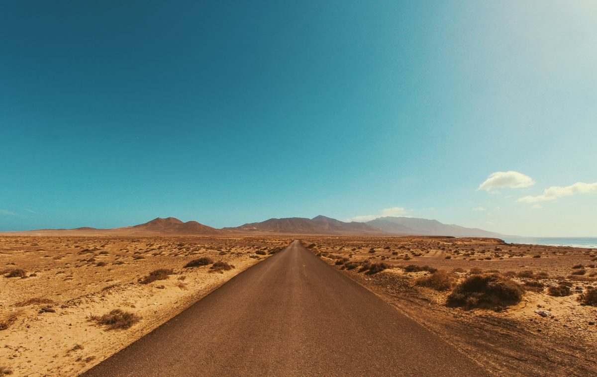 Driving on the endless Route 66 Mojave