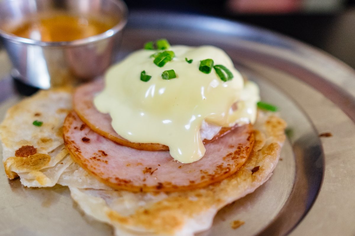 Melted Cheese and Ham on top of Roti Prata