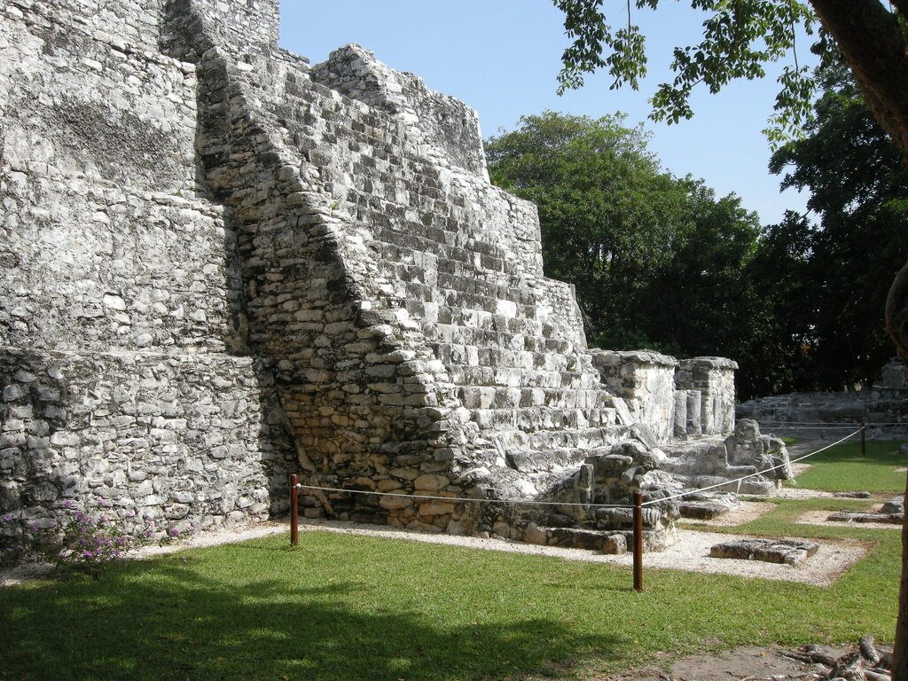 Staircase of the Castillo structure at El Meco Mayan ruins in Cancun