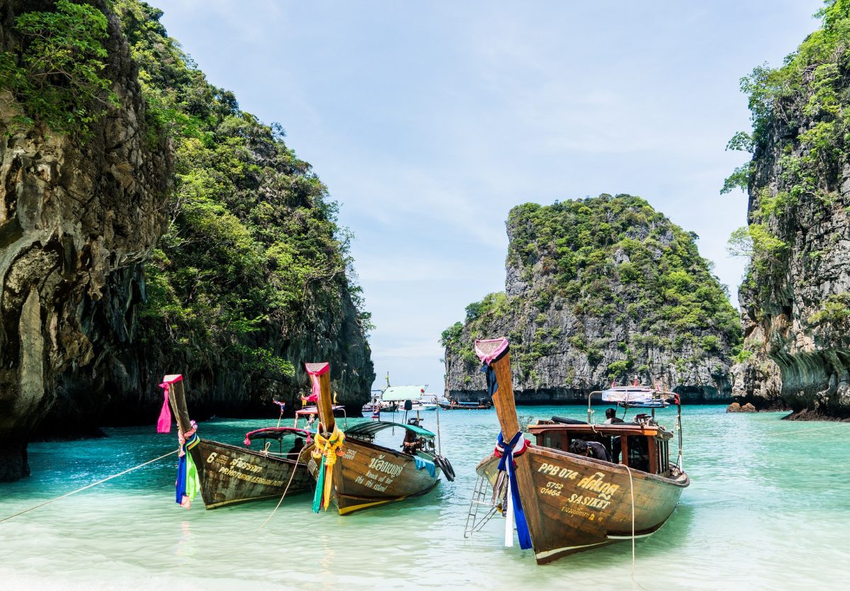 Three boats docked in Koh Phi Phi, Thailand