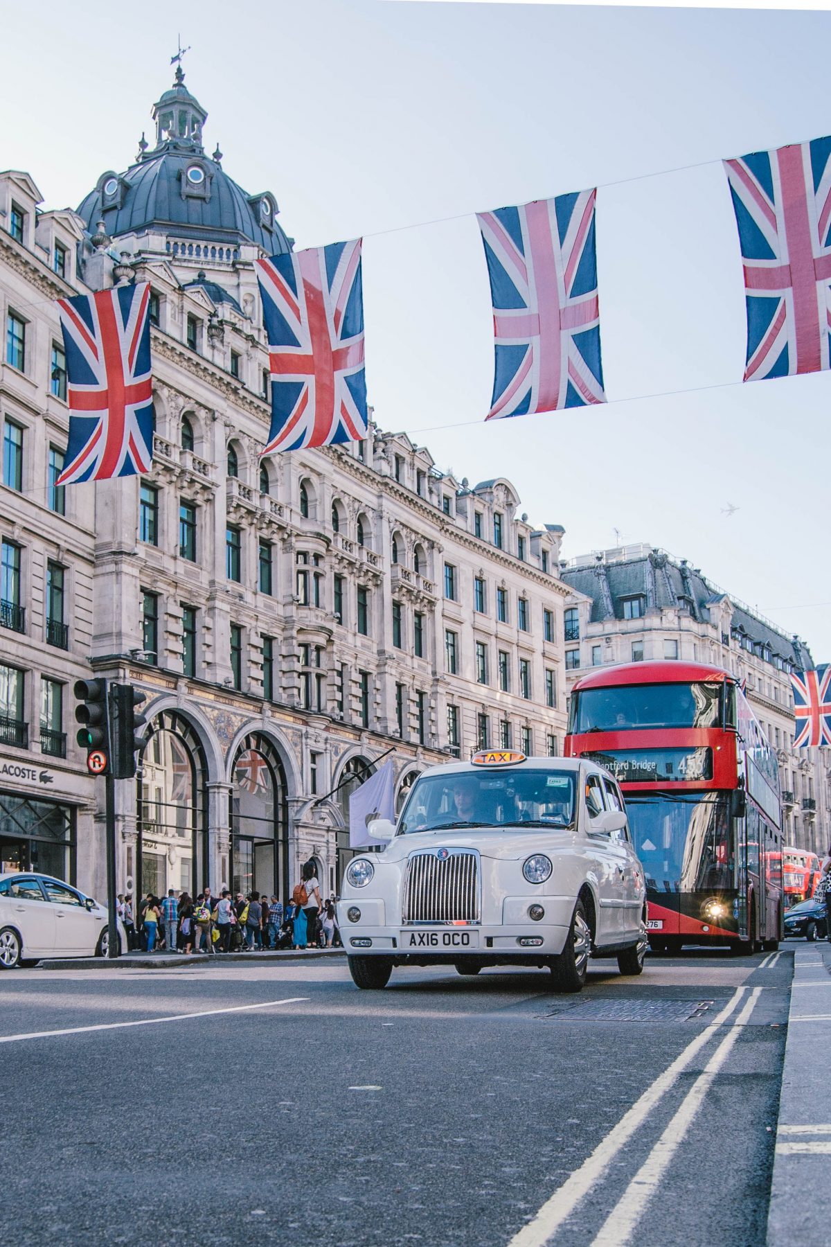 Oxford Street with Bus, Car and UK flag