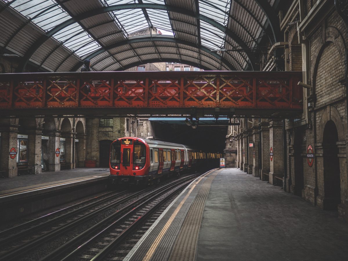 Paddington station with train for London to Oxford travel