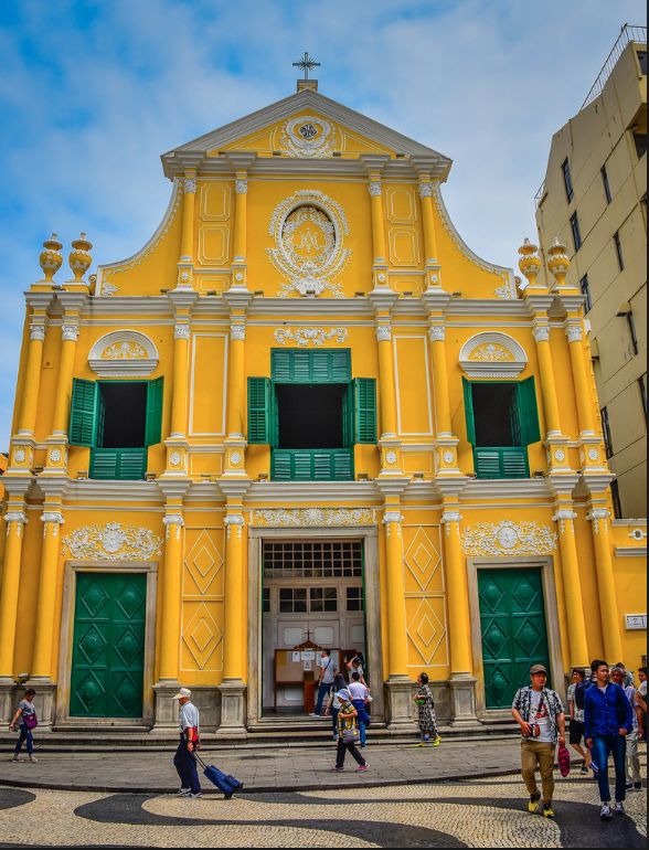 The mustard-yellow and emerald-green exterior of St Dominic’s Church certainly brings a splash of colour to the streets of Macau.