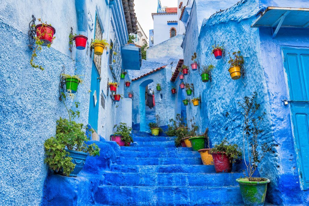 A blue alley at Chefchaouen, Morocco