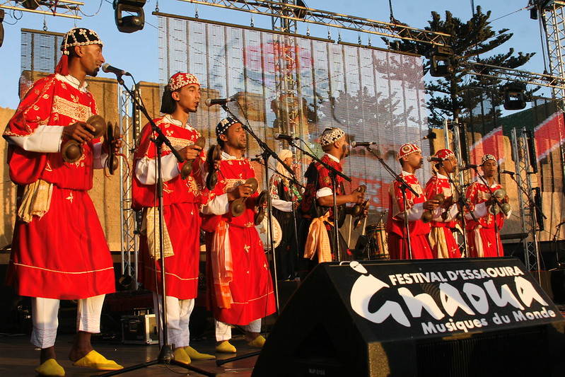 Gnaoua musicians playing at Gnaoua music festival