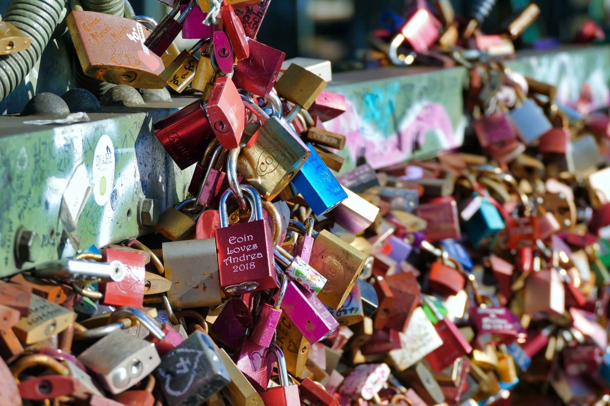 Love locks on the bridge in Poland