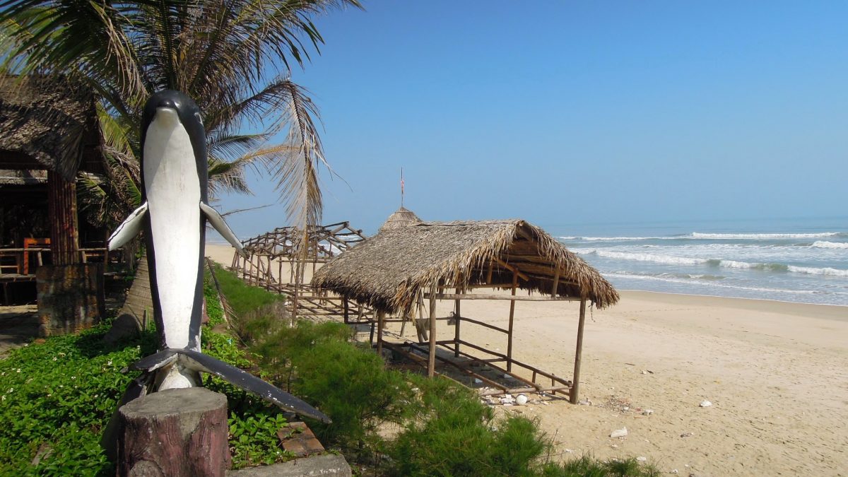 A hut is perched on the shore of Lang Co Beach in Hue, Vietnam