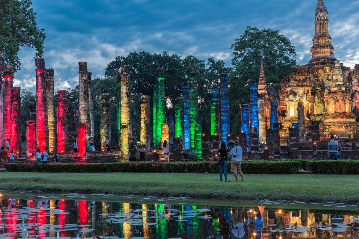 Light show in Sukhothai Historical Park, Sukhothai, Thailand