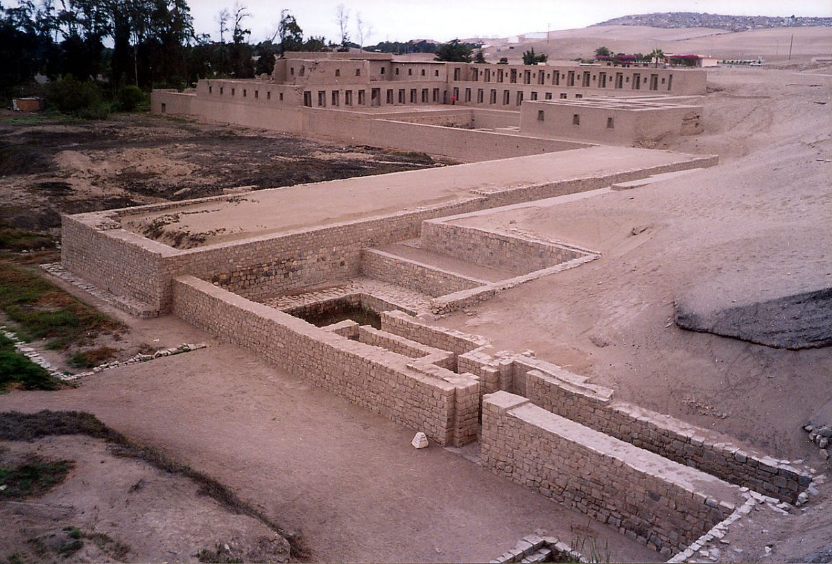 The archaeological site of Pachacamac sits approximately 40 km southeast of Lima, in the Lurín River Valley.