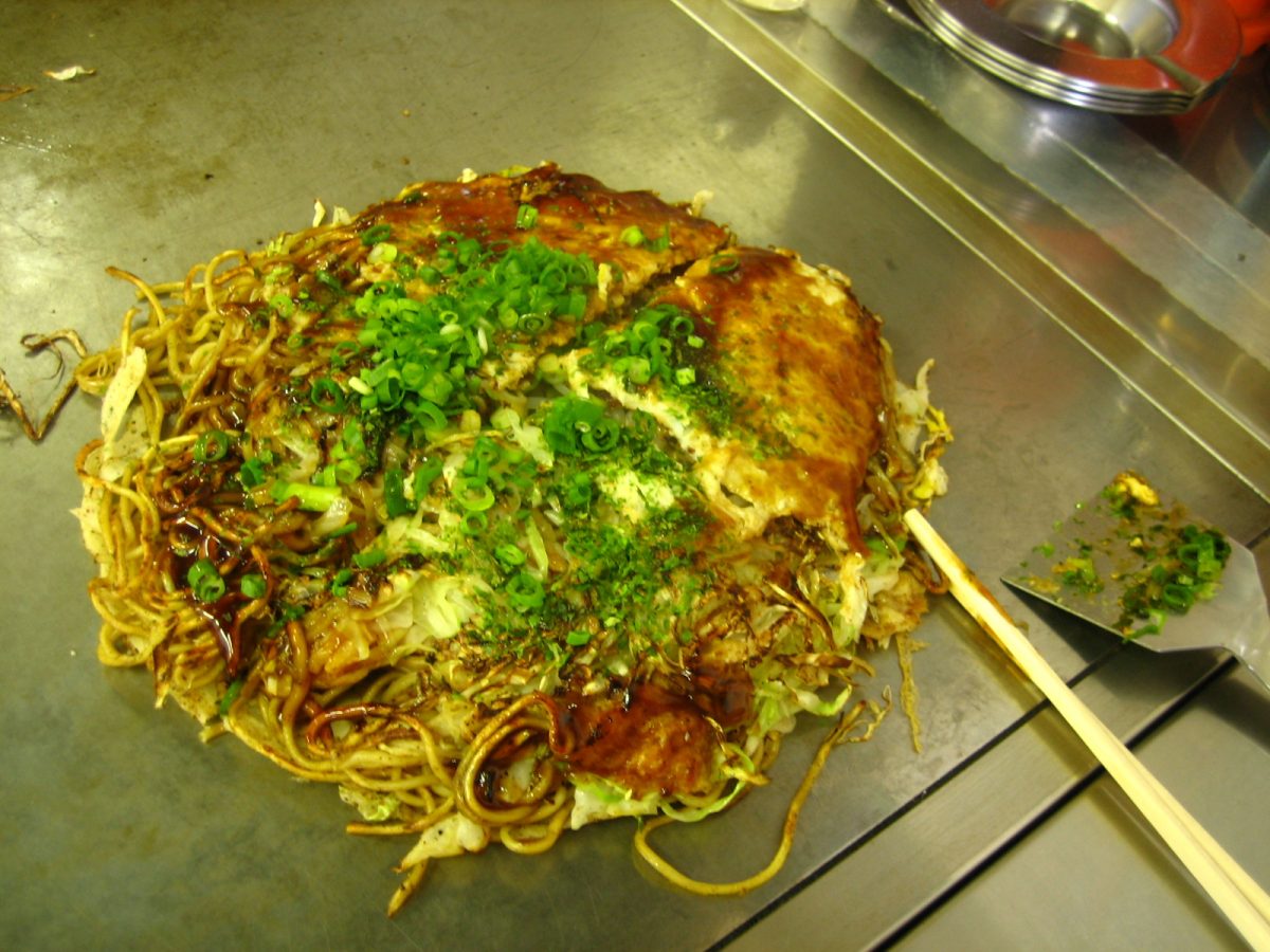 Okonomi-mura is a building with over 30 Okonomiyaki eateries, each featuring its own special style of Okonomiyaki.