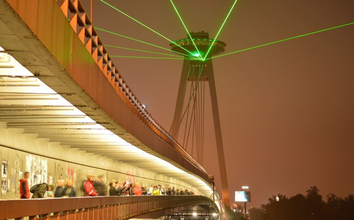 Bratislava laser light show during the night