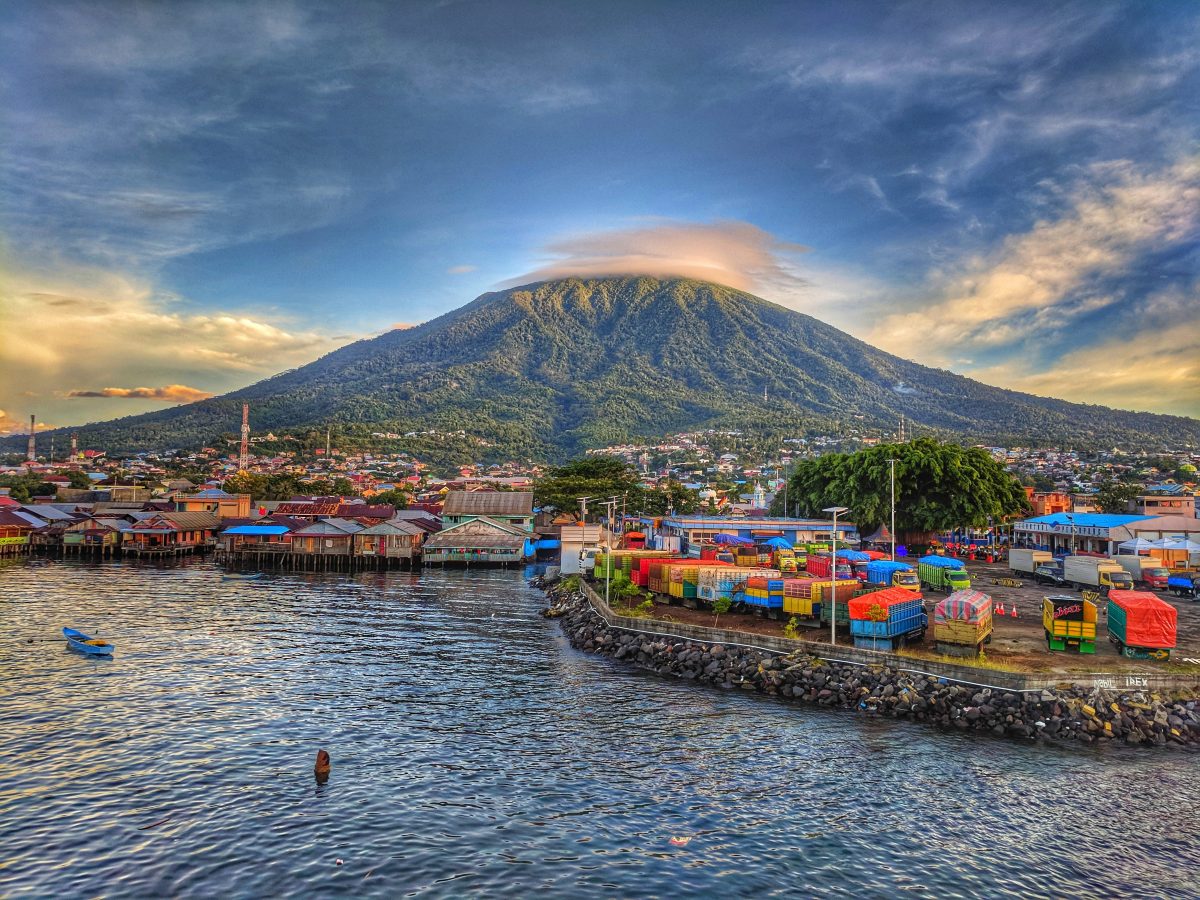 Gamalama mountain near Ternate city village 