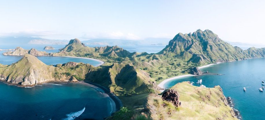 Aerial view of Flores island in the sunny morning