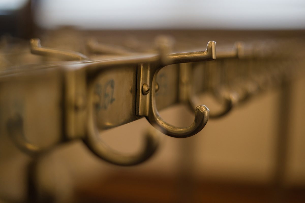 Hooks at a coat check room