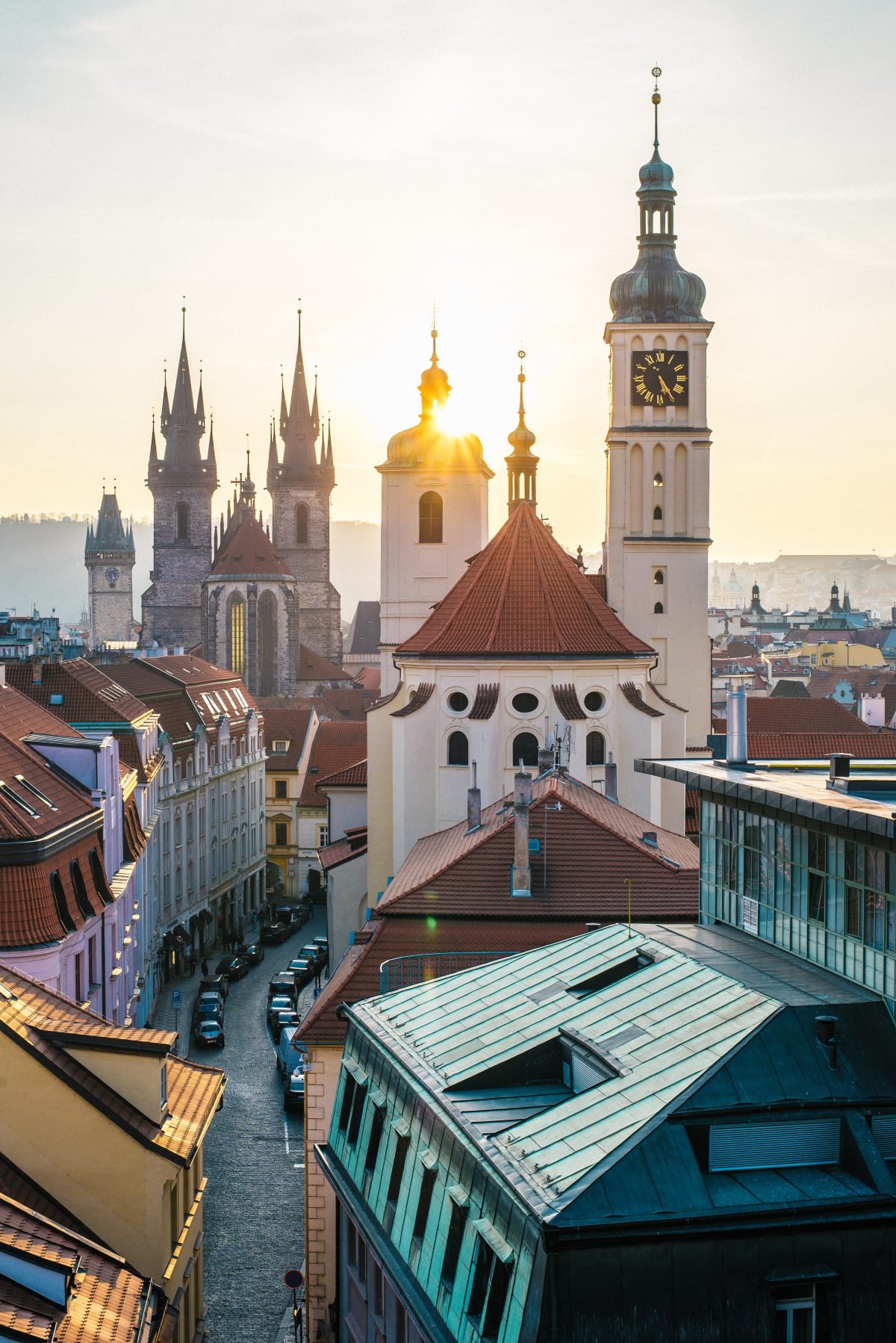 Sunset Over Prague Buildings