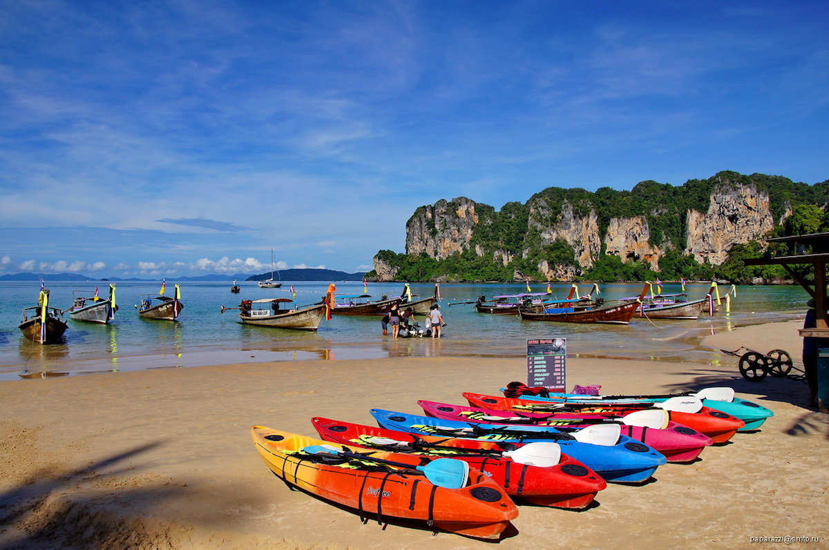 kayaks put on display for rent in Ao Nang