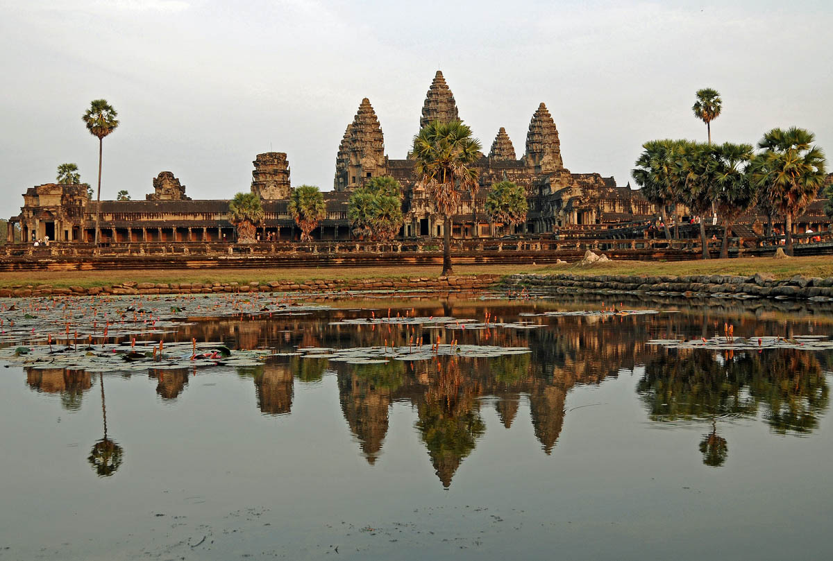 a wide-angle shot of the historic Angkor Wat a wide-angle shot of the historic Angkor Wat
