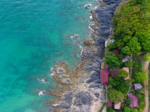 Aerial view of a rocky beach in Koh Lanta