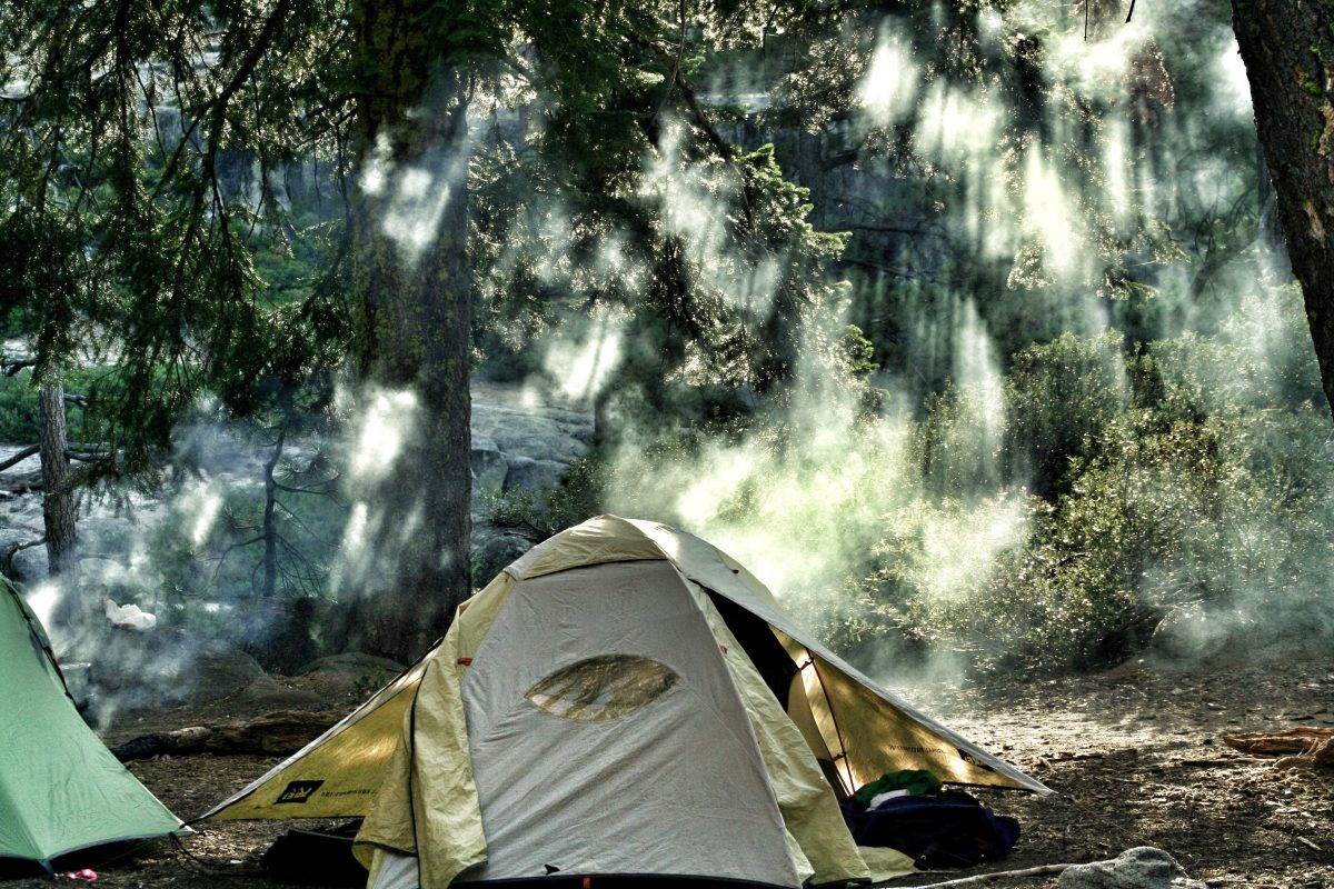 Green and Yellow Tent in the Middle of Yosemite National Park